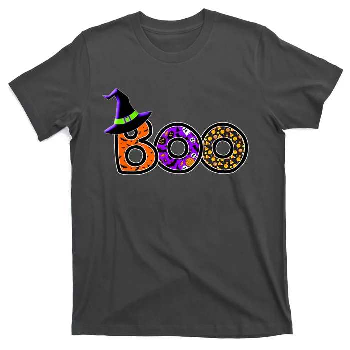 Boo Halloween Costume Spiders Ghosts Pumkin & Witch Hat T-Shirt