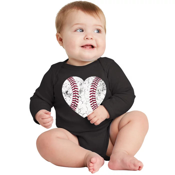 Baseball Heart Cute Mom Softball Gift mother's dsy Baby Long Sleeve Bodysuit