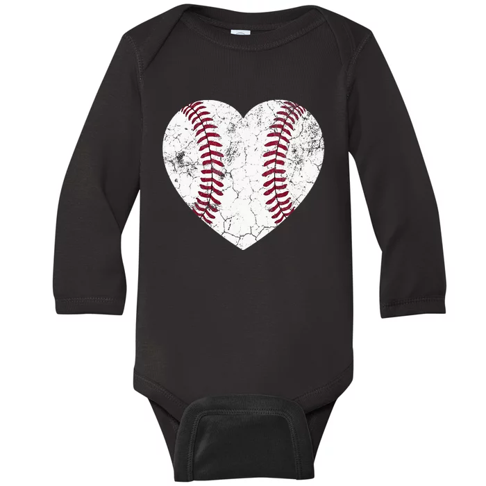 Baseball Heart Cute Mom Softball Gift mother's dsy Baby Long Sleeve Bodysuit