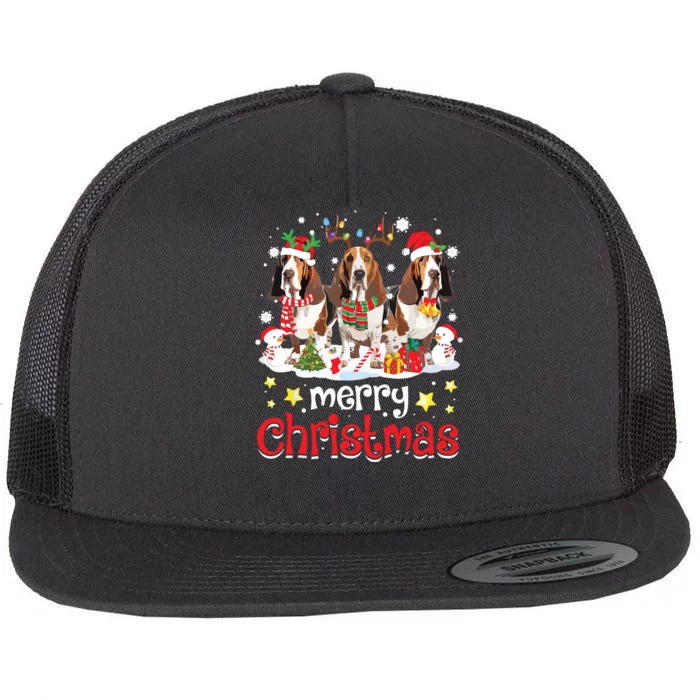 Basset Hound Christmas With Decorations Xmas Flat Bill Trucker Hat