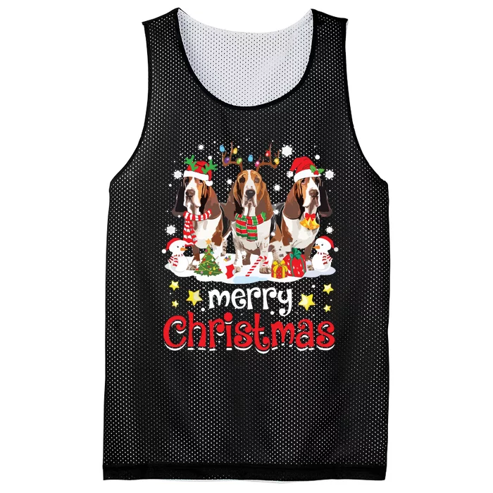 Basset Hound Christmas With Decorations Xmas Mesh Reversible Basketball Jersey Tank