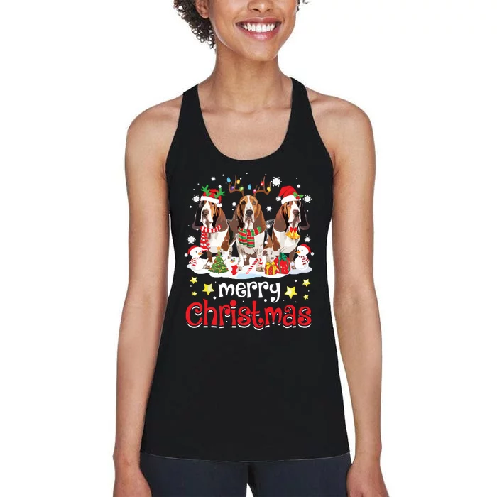 Basset Hound Christmas With Decorations Xmas Women's Racerback Tank