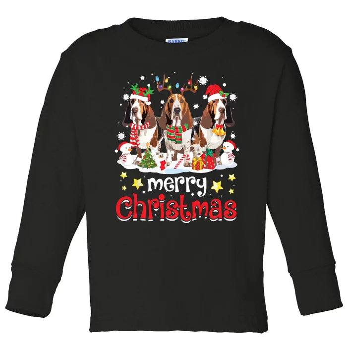 Basset Hound Christmas With Decorations Xmas Toddler Long Sleeve Shirt