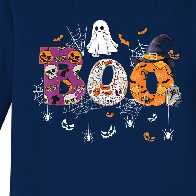 Boo Halloween Costume Spiders, Ghosts, Pumpkin & Witch Hat Baby Long Sleeve Bodysuit