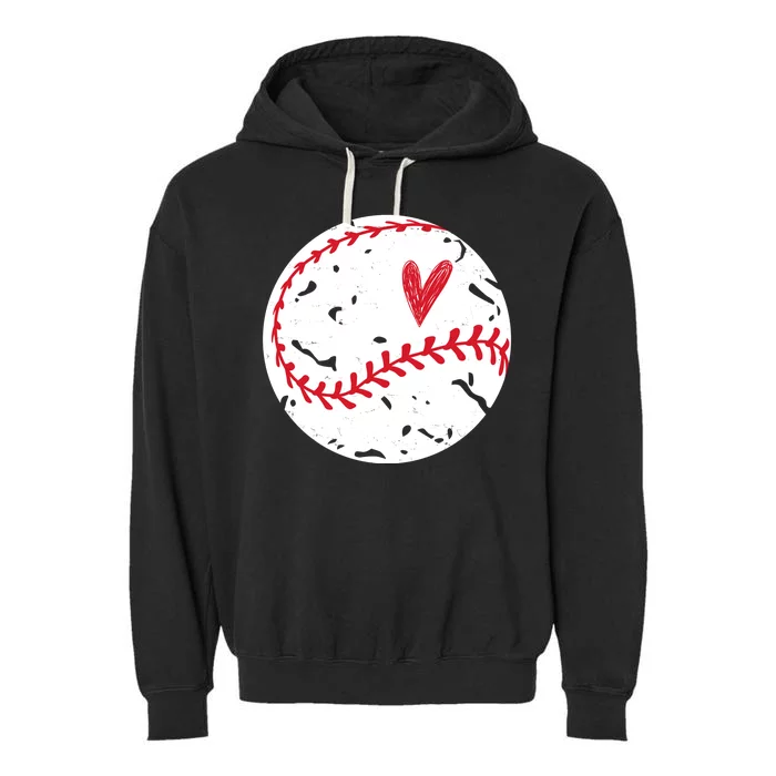 Baseball Heart Cute Vintage Sport Garment-Dyed Fleece Hoodie