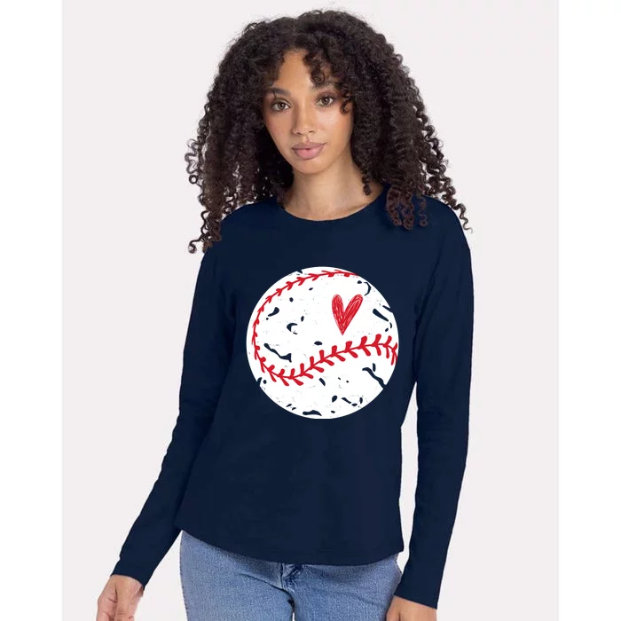 Baseball Heart Cute Vintage Sport Womens Cotton Relaxed Long Sleeve T-Shirt