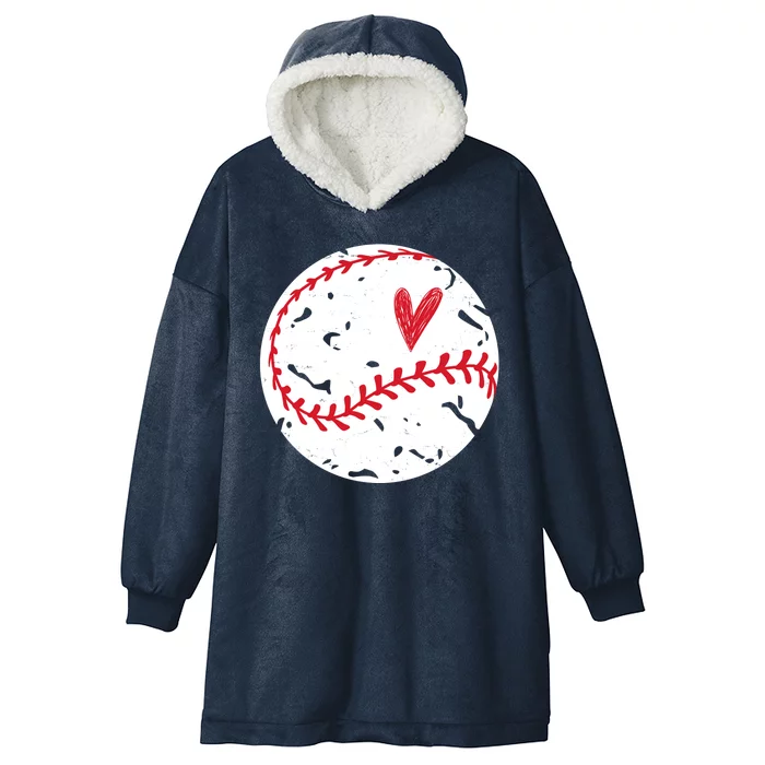 Baseball Heart Cute Vintage Sport Hooded Wearable Blanket