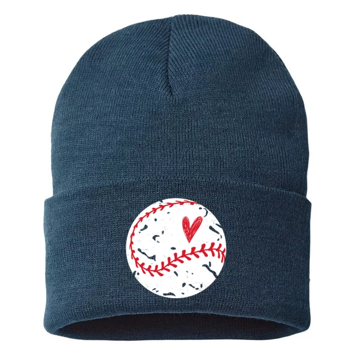 Baseball Heart Cute Vintage Sport Sustainable Knit Beanie