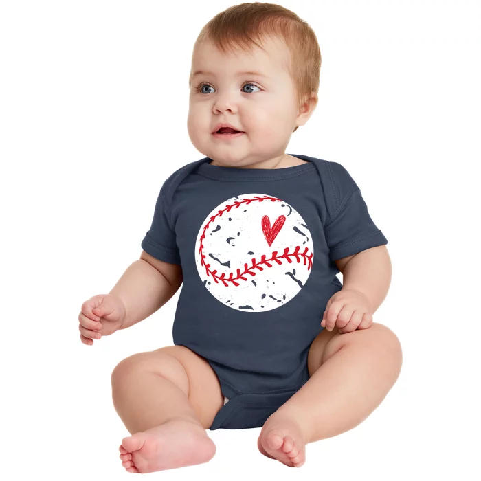 Baseball Heart Cute Vintage Sport Baby Bodysuit