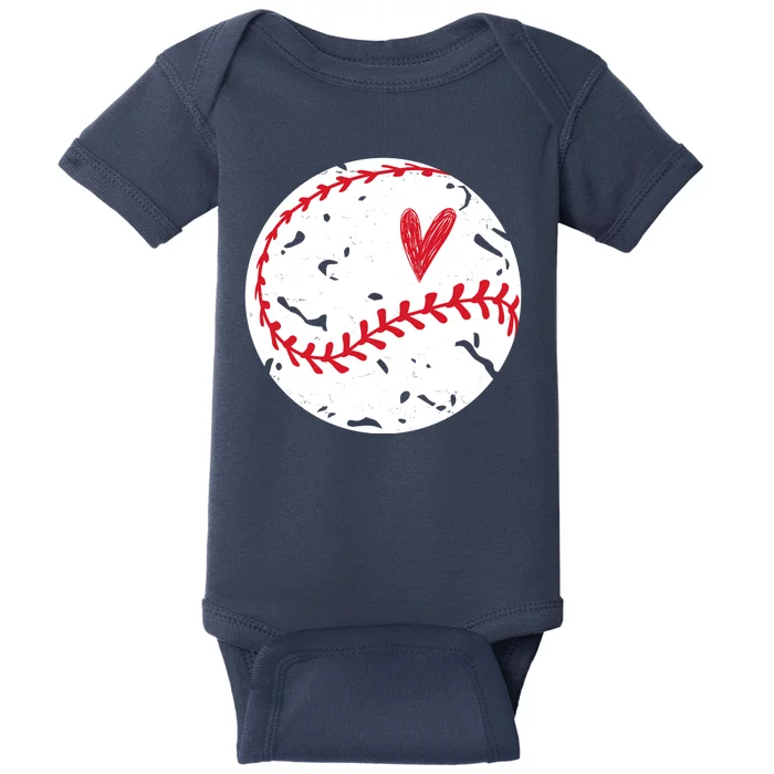 Baseball Heart Cute Vintage Sport Baby Bodysuit