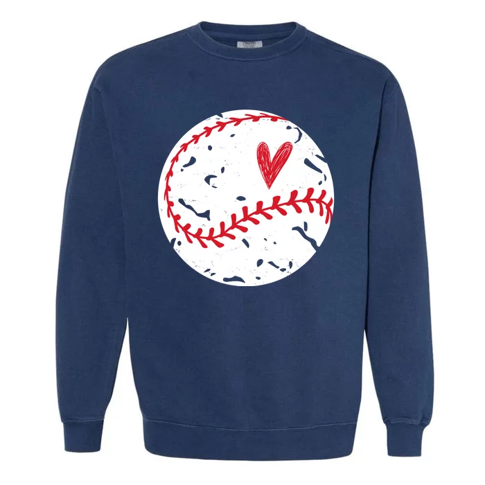 Baseball Heart Cute Vintage Sport Garment-Dyed Sweatshirt