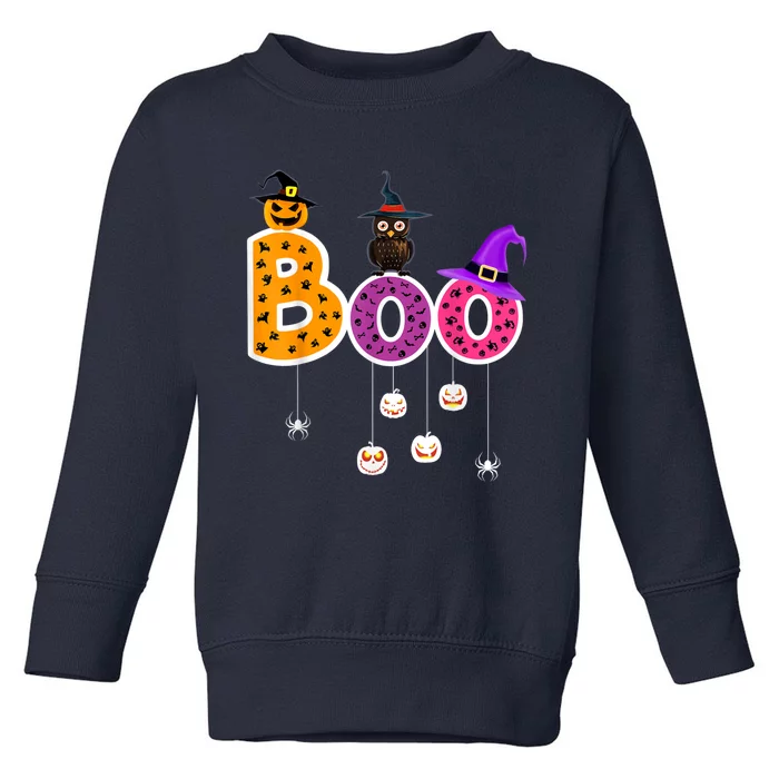 Boo Halloween Costume Spiders Ghosts Pumkin & Witch Hat Toddler Sweatshirt