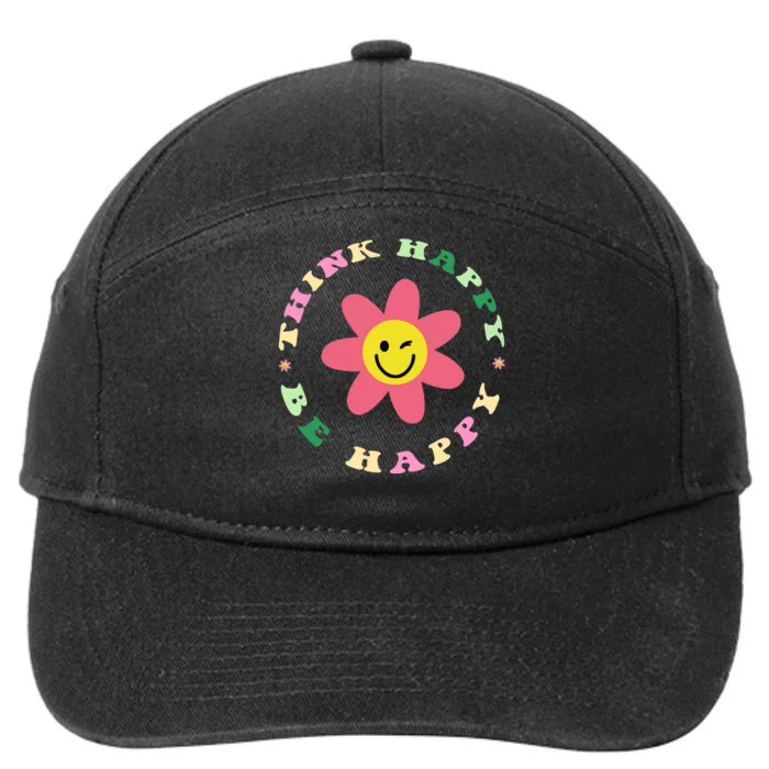 Be Happy Cute Daisy Smile Face Pink Flower Retro Groovy 7-Panel Snapback Hat