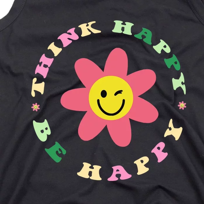 Be Happy Cute Daisy Smile Face Pink Flower Retro Groovy Tank Top