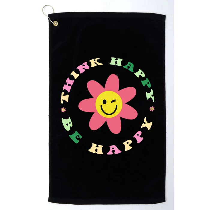 Be Happy Cute Daisy Smile Face Pink Flower Retro Groovy Platinum Collection Golf Towel