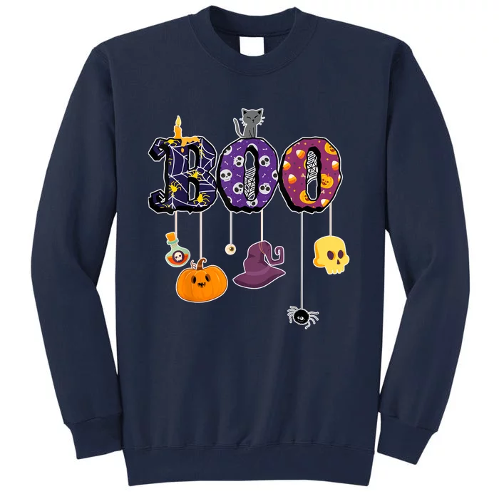 Boo Halloween Costume Spiders Ghosts Pumkin & Witch Hat Tall Sweatshirt