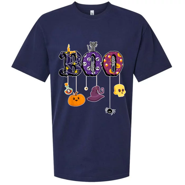 Boo Halloween Costume Spiders Ghosts Pumkin & Witch Hat Sueded Cloud Jersey T-Shirt