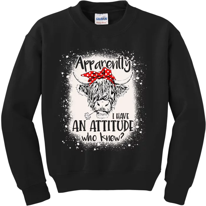 Bleached Highland Cow Apparantly I Have An Attitude Who Knew Kids Sweatshirt