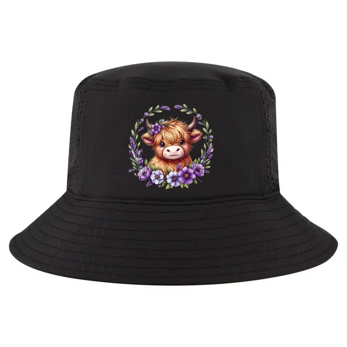 Baby Highland Cow With Purple Flowers Scottish Farm Gift Cool Comfort Performance Bucket Hat