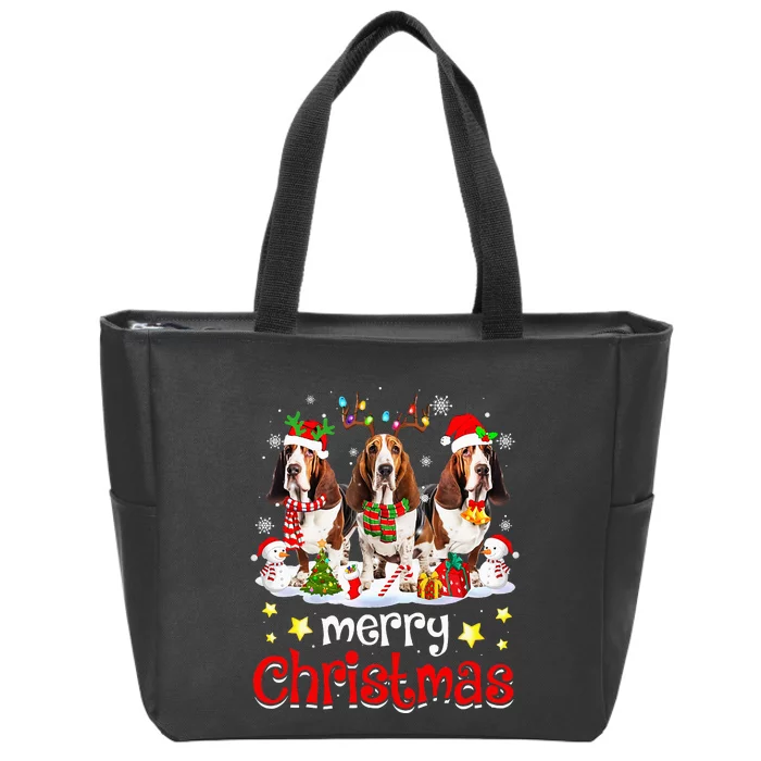 Basset Hound Christmas With Decorations Xmas Zip Tote Bag