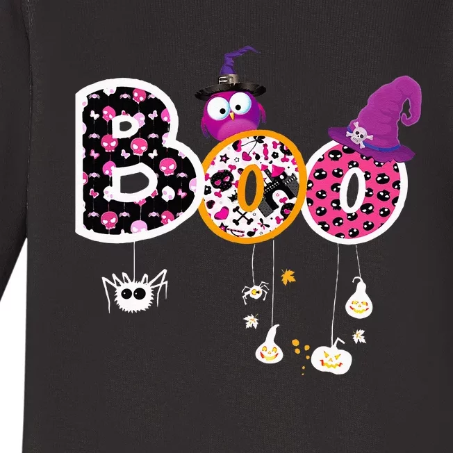 Boo Halloween Costume Spiders Ghosts Pumkin & Witch Hat Baby Long Sleeve Bodysuit