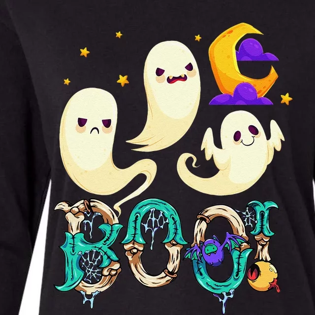 Boo! Halloween Cute Ghost Spooky Halloween Ghost Cat Apparel Womens Cotton Relaxed Long Sleeve T-Shirt