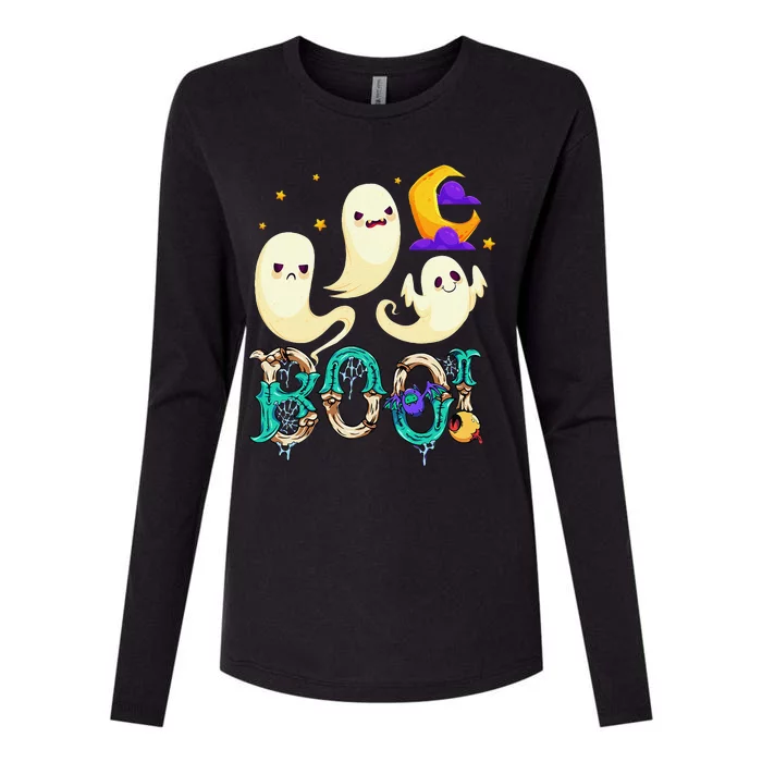 Boo! Halloween Cute Ghost Spooky Halloween Ghost Cat Apparel Womens Cotton Relaxed Long Sleeve T-Shirt