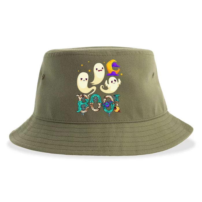 Boo! Halloween Cute Ghost Spooky Halloween Ghost Cat Apparel Sustainable Bucket Hat