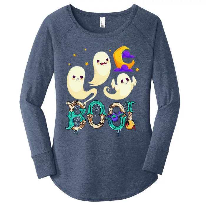 Boo! Halloween Cute Ghost Spooky Halloween Ghost Cat Apparel Women's Perfect Tri Tunic Long Sleeve Shirt