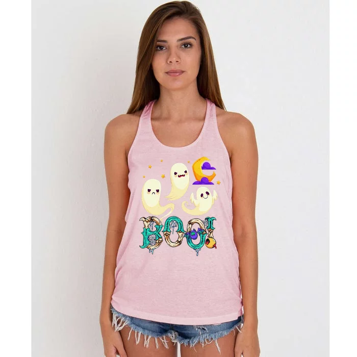 Boo! Halloween Cute Ghost Spooky Halloween Ghost Cat Apparel Women's Knotted Racerback Tank