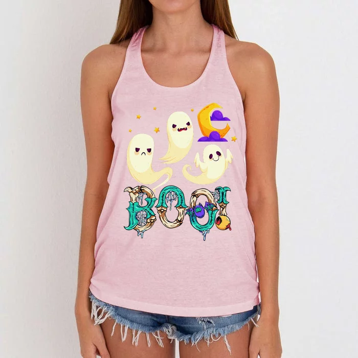 Boo! Halloween Cute Ghost Spooky Halloween Ghost Cat Apparel Women's Knotted Racerback Tank