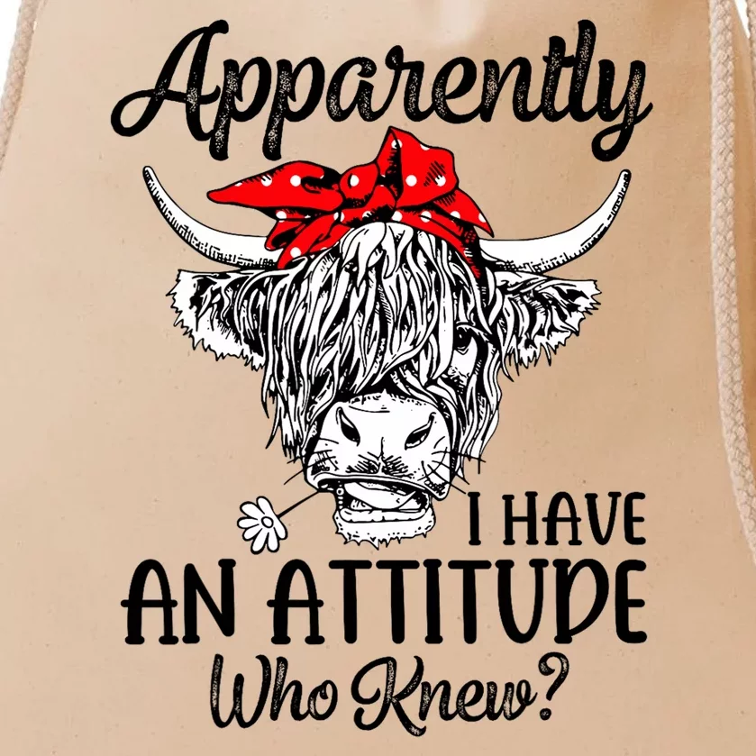 Bleached Highland Cow Apparently I Have An Attitude Who Knew Drawstring Bag