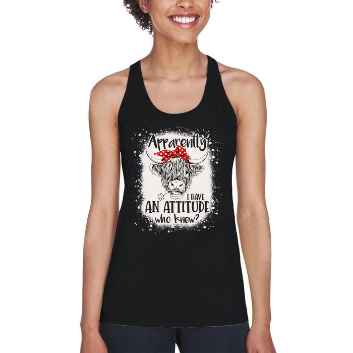 Bleached Highland Cow Apparantly I Have An Attitude Who Knew Women's Racerback Tank