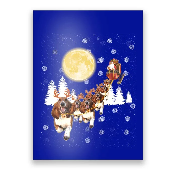 Basset Hound Dog Santa Sleigh Christmas Lover Gift Poster