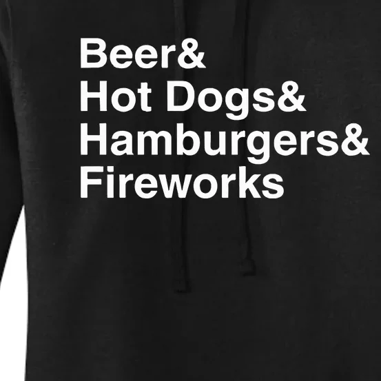 Beer & Hot Dogs & Hamburgers & Fireworks Women's Pullover Hoodie