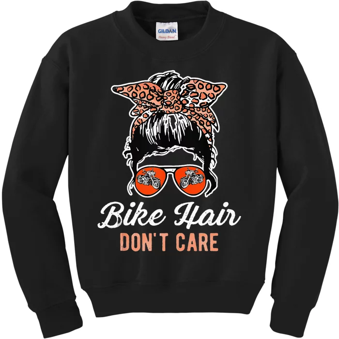 Bike Hair Dont Care Motorcycle Rider Biker Kids Sweatshirt