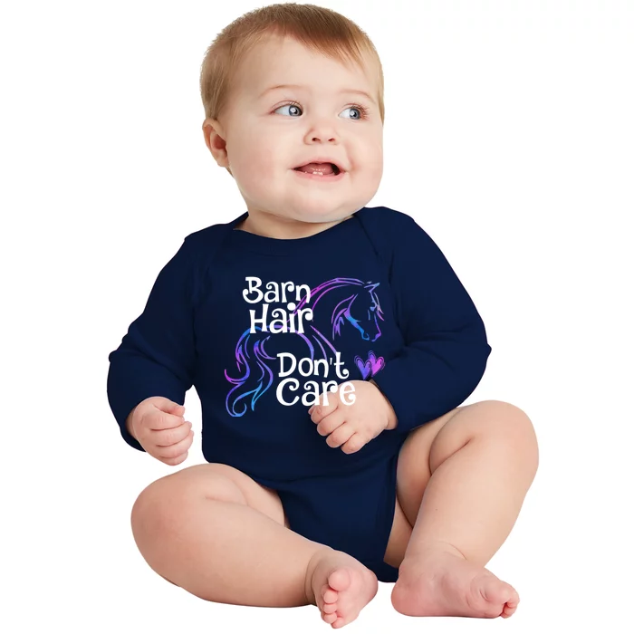 Barn Hair Don't Care Funny Horse Equestrian Riding Graphic Great Gift Baby Long Sleeve Bodysuit