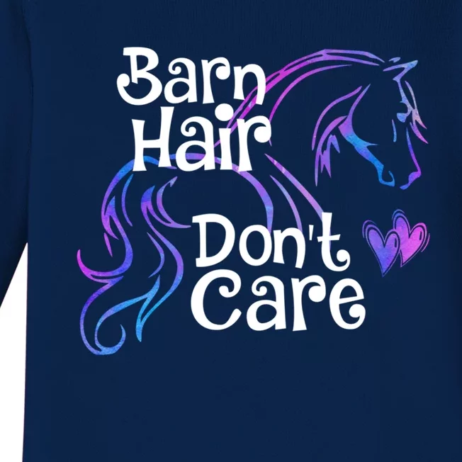 Barn Hair Don't Care Funny Horse Equestrian Riding Graphic Great Gift Baby Long Sleeve Bodysuit