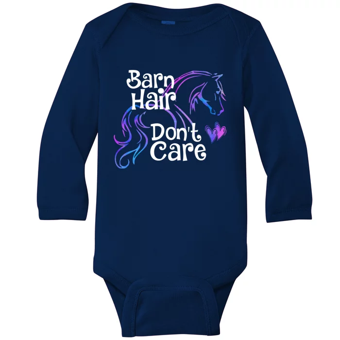 Barn Hair Don't Care Funny Horse Equestrian Riding Graphic Great Gift Baby Long Sleeve Bodysuit