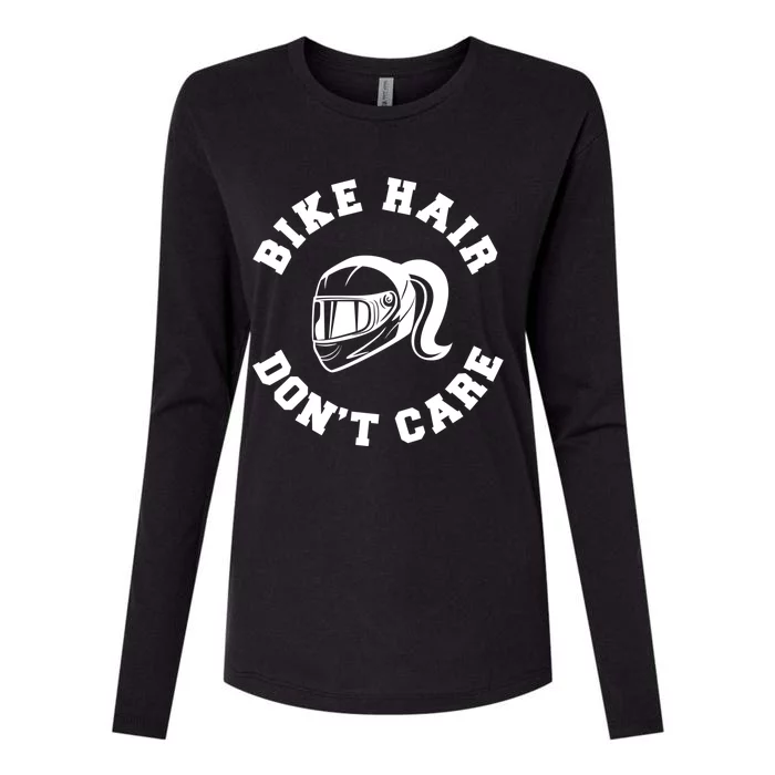 Bike Hair Don't Care Messy Bun Biker Mom Gift Womens Cotton Relaxed Long Sleeve T-Shirt