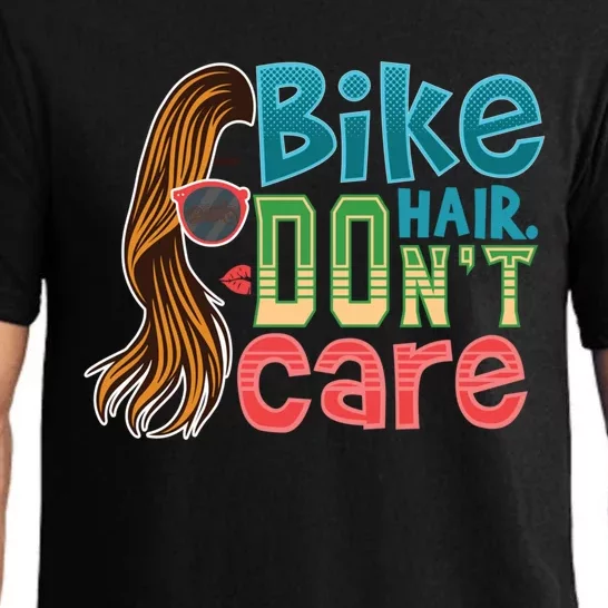 Bike Hair Don't Care Messy Bun Hairstyle Motorcycle Biker Meaningful Gift Pajama Set