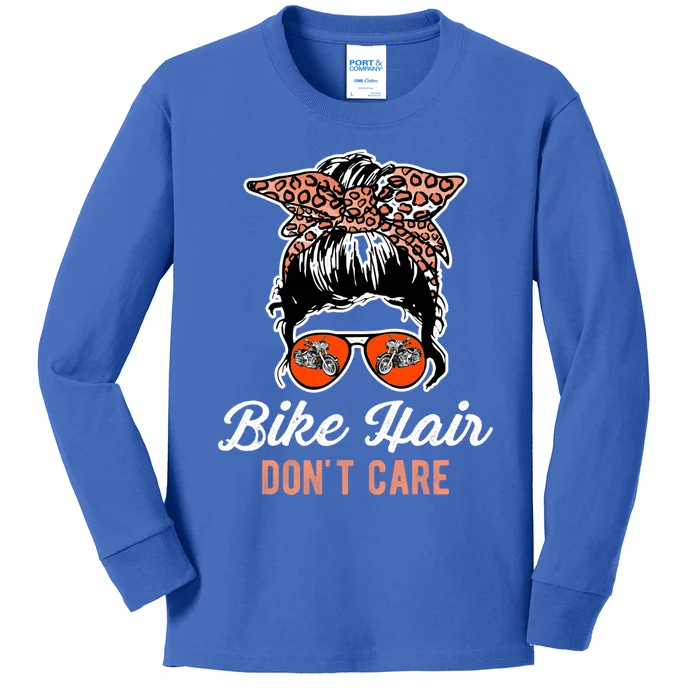 Bike Hair Don't Care Motorcycle Rider Biker Gift Kids Long Sleeve Shirt