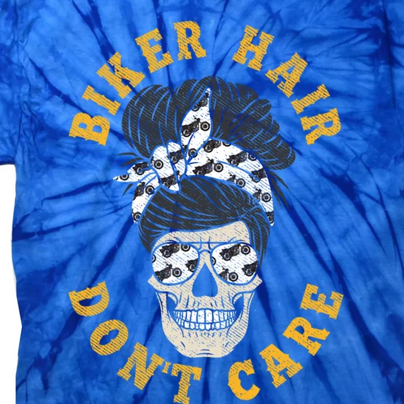 Biker Hair Don't Care Cool Gift Bike Lovers Messy Bun Gift Tie-Dye T-Shirt