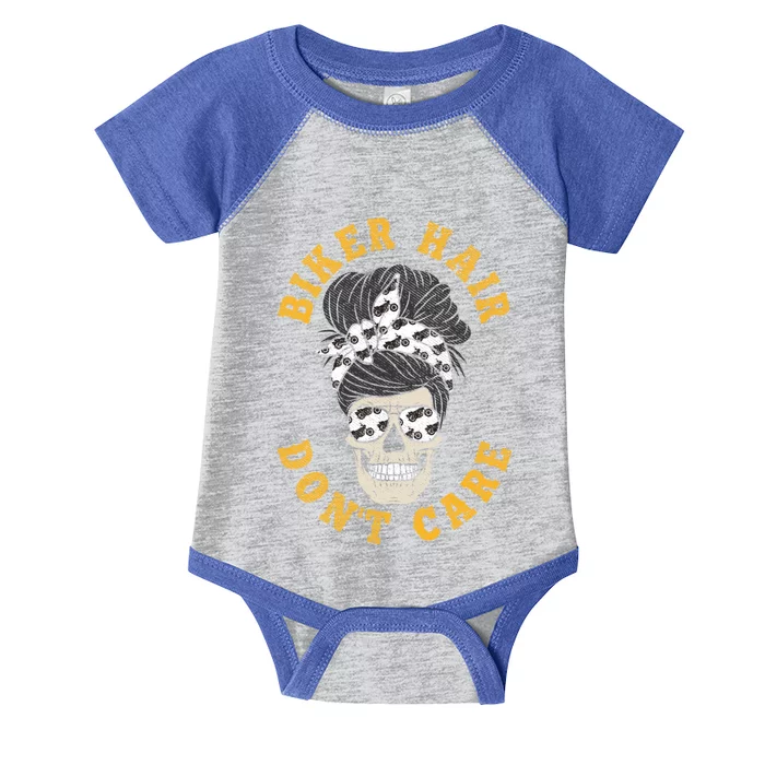 Biker Hair Don't Care Cool Gift Bike Lovers Messy Bun Gift Infant Baby Jersey Bodysuit