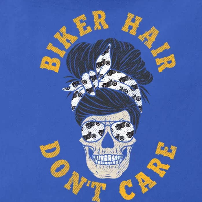 Biker Hair Don't Care Cool Gift Bike Lovers Messy Bun Gift Zip Tote Bag