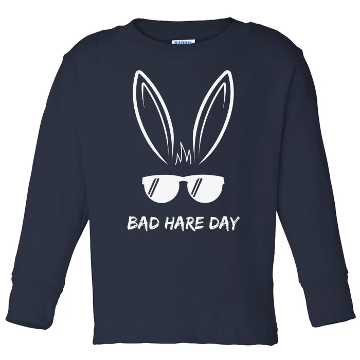 Bad Hare Day Funny Bunny Rabbit Design Glasses Cool Meme Pun Toddler Long Sleeve Shirt