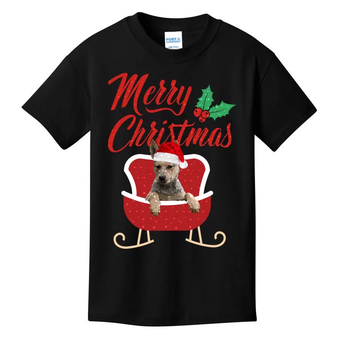 Blue Heeler Dog Merry Christmas Design For The Holiday Season! Kids T-Shirt