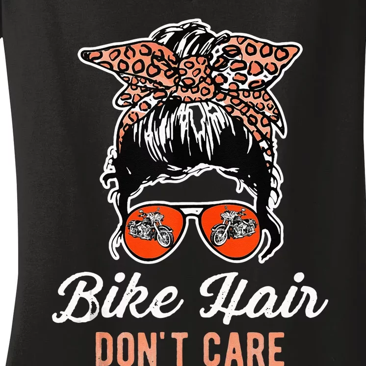 Bike Hair Dont Care Motorcycle Rider Biker Women's V-Neck T-Shirt