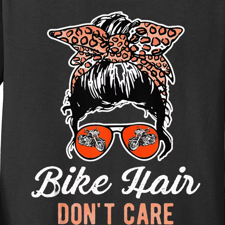 Bike Hair Dont Care Motorcycle Rider Biker Kids Long Sleeve Shirt