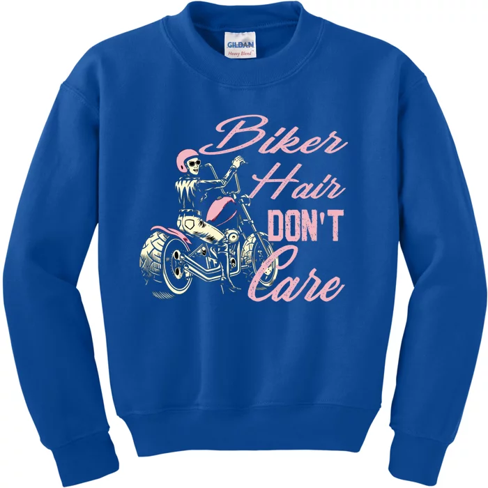 Biker Hair Don't Care Bike Lovers Motorcycle Cool Gift Kids Sweatshirt